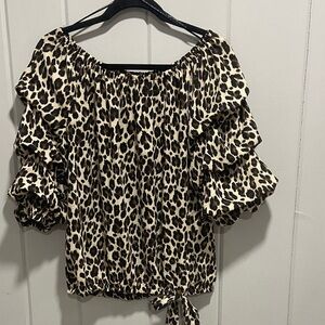 CeCe Leopard Print Ruffle Sleeve Blouse